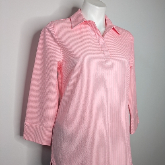 Vineyard Vines Performance Pink White Striped Collared 3/4 Sleeve Top XS - Picture 4 of 9